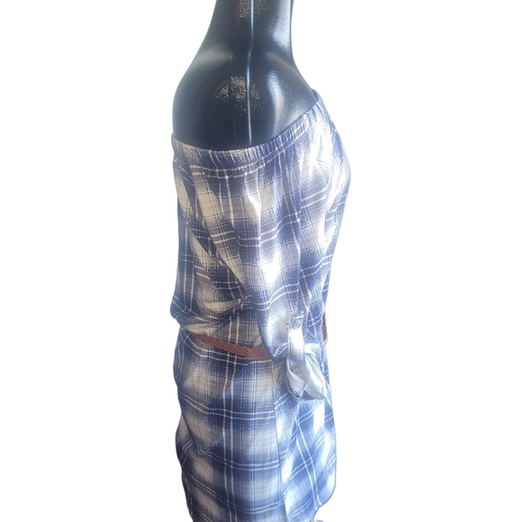 My Style Blue Plaid Faux Button Front Dress with Belt Sz.S - Picture 5 of 7